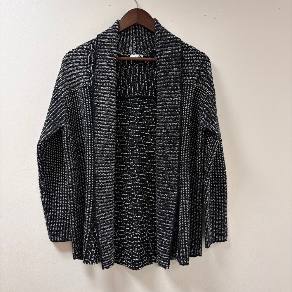 J.Jill Black White Shawl Collar Wool Blend Marled Knit Cardigan Cozy Career S